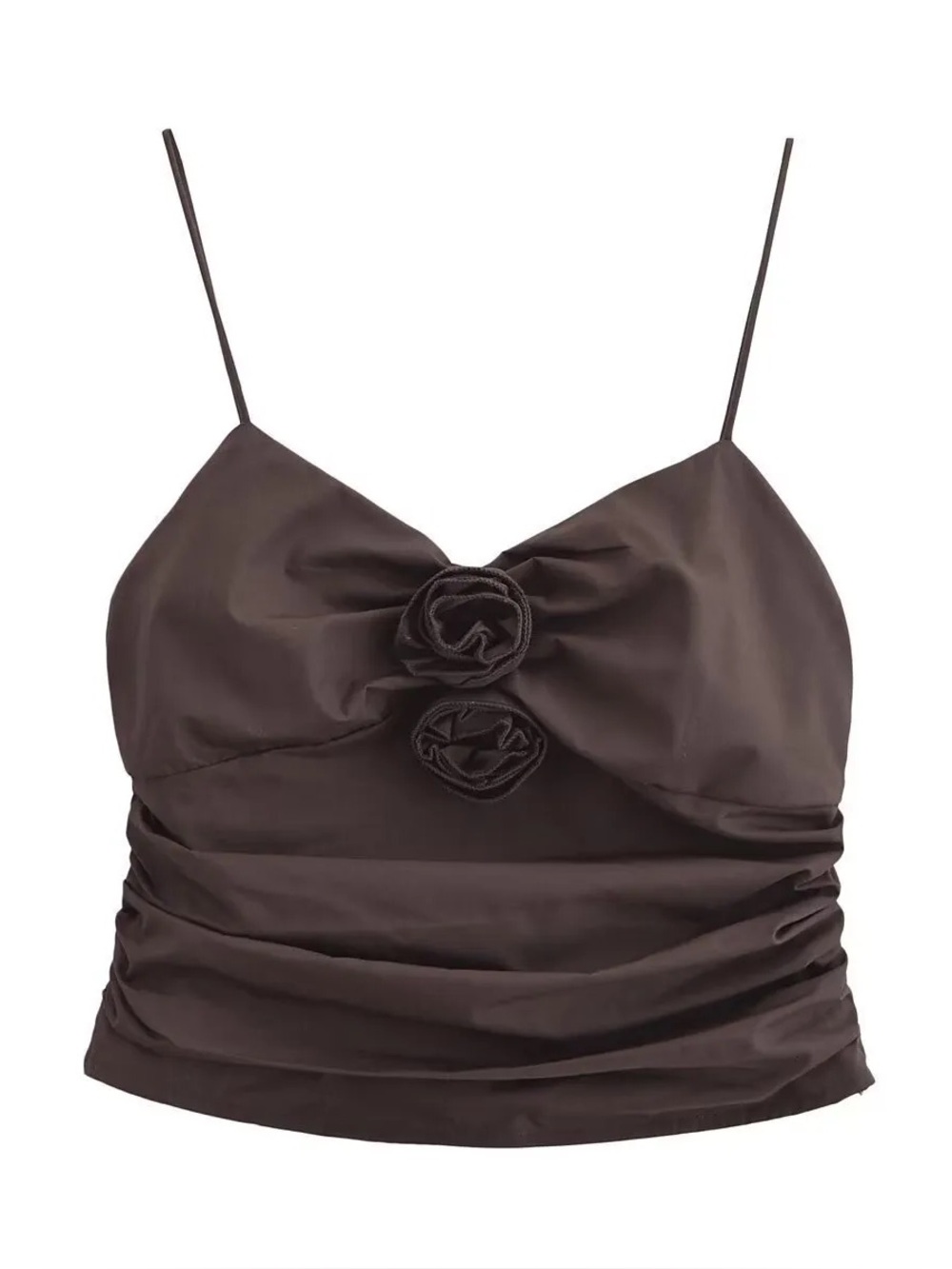 Zara NWT chocolate brown fleoraette pleated spaghetti strap blouse camisole